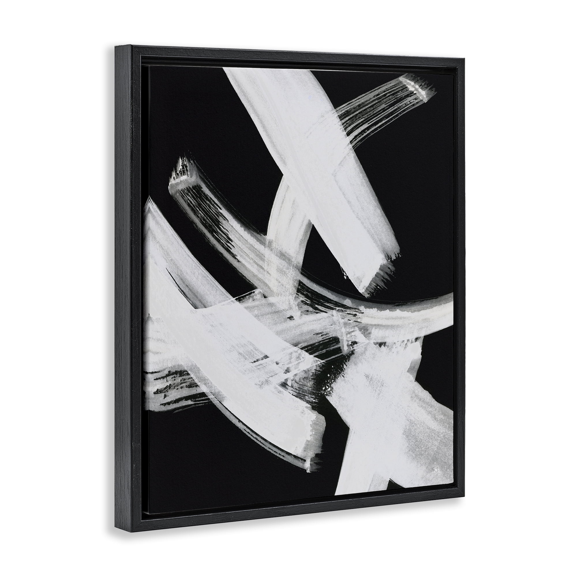Stupell Industries Curved Chaotic Brushstrokes Abstract Painting Black Floater Framed Canvas Art Print Wall Art, 17 x 21