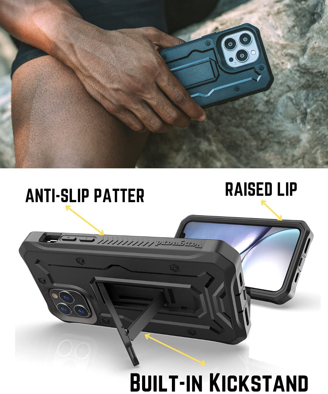 CaseBorne ArmadilloTek V Case for [iPhone 13 Pro] with Built-in Screen Protector & Kickstand Full-Body Multi-Layer Rugged - Black