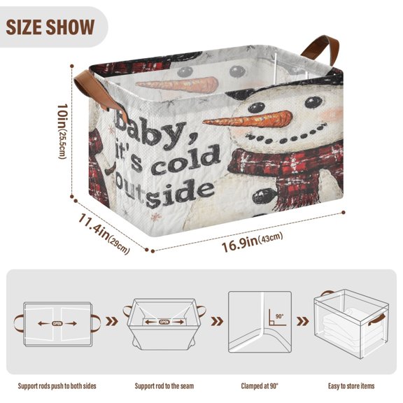 BZSMCE Collapsible Fabric Cube Storage Bins Adorable Smiled Snowman Pattern Design Pattern Storage Box