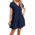 thumbnail image 2 of Langwyqu High Waist Women Solid Color V-Neck Loose Mini Dress, 2 of 5