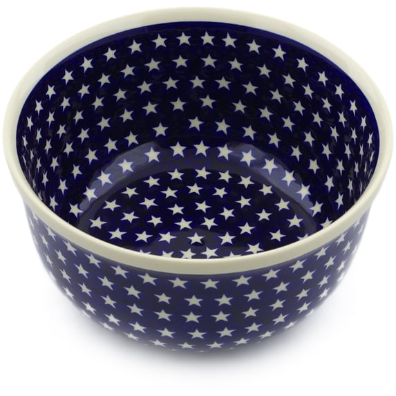 Polish Pottery 10½-inch Bowl (America The Beautiful Theme) Hand Painted in Boleslawiec, Poland + Certificate of Authenticity