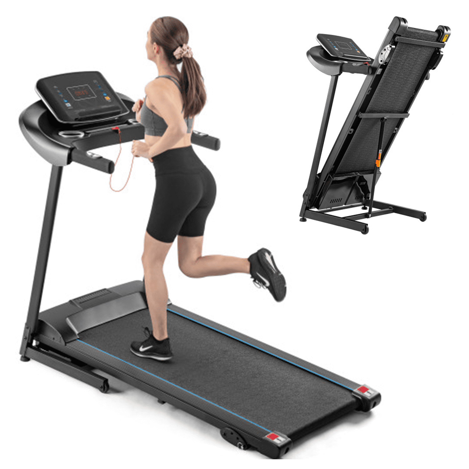 Electric Treadmill Hydraulic Folding Motorized Running Machine/Office Use 12 Pre-Programs Smarttech Electric Treadmill for Home Incline 3-level adjustable manuel USB & MP3-12.5KM/H 