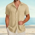 thumbnail image 2 of Mens Short Sleeve Tee Shirts Button Down Solid Color Textured Fashion Hawaiian Summer Tops, 2 of 5