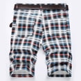 thumbnail image 4 of ALLLIST Blue Mens Shorts Short Straight-Leg Plaid Mid Cotton and Linen Cargo Button with Pockets Elastic Reg and Big and Tall Sizes, 4 of 9