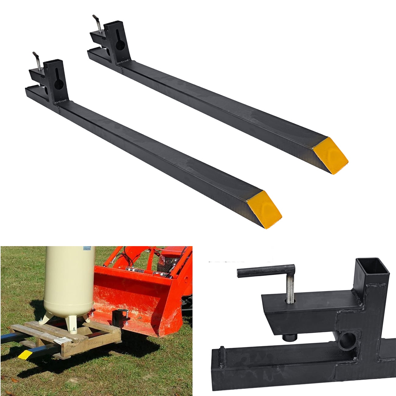 3000lb Capacity 60" Steer Clamp on Heavy Duty Bucket Tractor Pallet Forks Forks & Fork