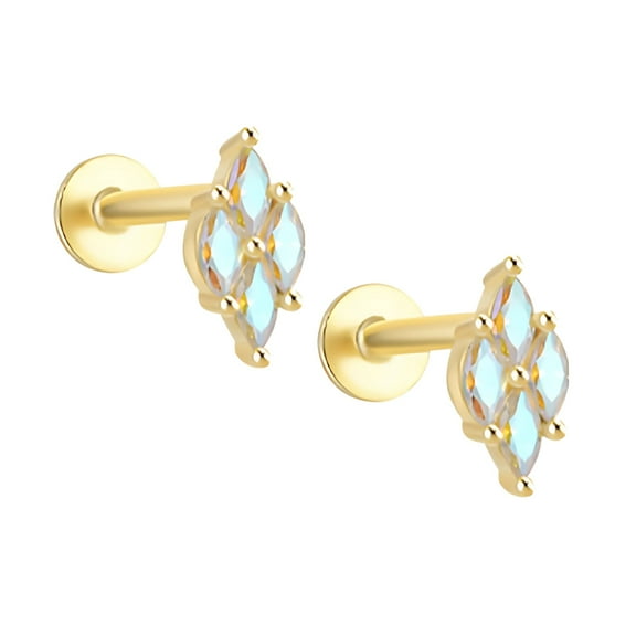 Marquise CZ Flat Back Earrings for Cartilage Helix Tragus Lobe 16g Gold Plated Sterling Silver 1 pair by Ginger Lyne