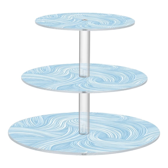 3 Tier Acrylic Cupcake Stand Light Blue Wavy Lines Dessert Display Tower for Birthday Wedding Party
