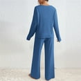 thumbnail image 5 of 2 Piece Outfits for Women V Neck Long Sleeve Knit Sweater Top and Wide Leg Pants Ribbed Lounge Matching Set Fall Winter Blue XL, 5 of 6