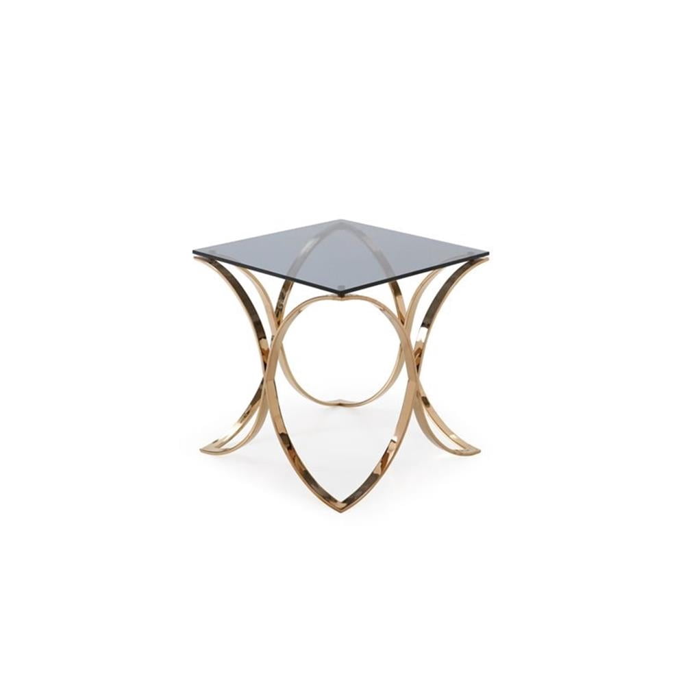 Modrest Reklaw Modern Glass & Stainless Steel End Table in Rose Gold