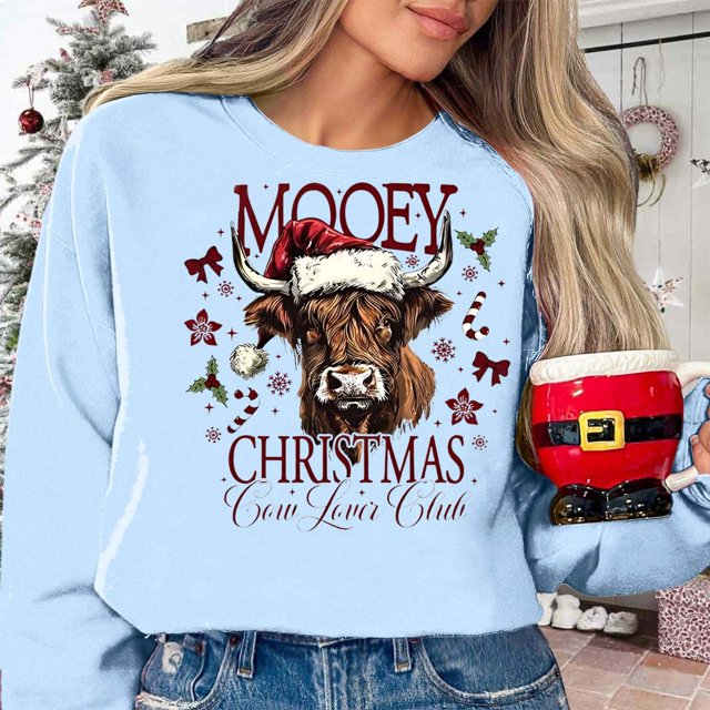 WILLBEST hoodies Graphiques de Noël Yak à Manches Longues pour Femmes Sweat à Capuche Col Rond Confortable avec Imprimé de Vacances Chandails à Capuchon pour Femmes