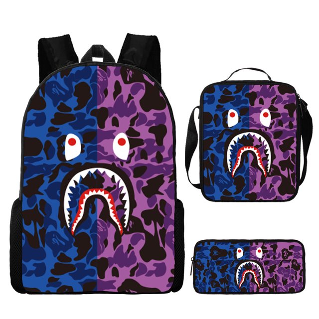 Camouflage Color Matching Shark Student Schoolbag Digital Printing Large Capacity Cartoon Anime Backpack