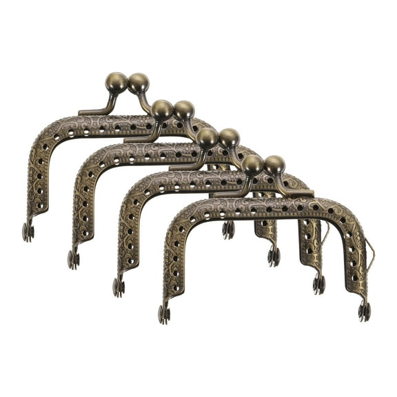 Uxcell 4 Pcs Metal Purse Frame, 6.5cm/2.6" Retro Rectangle Kiss Lock Clasp Frame Embossed for Purse Making(Bronze)