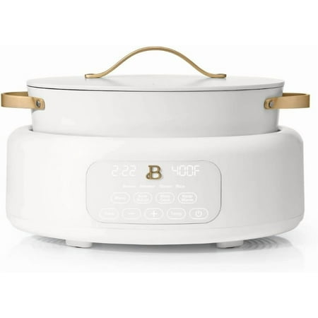 Beautiful 10-in-1 Electric Multi-Cooker, 6-quart, digital display, 10 cooking functions, non-stick pot, easy one-touch control (White Icing)