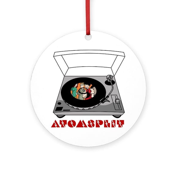 CafePress - Atomsplit T Shirt Record Player - Round Wood Ornament 4"