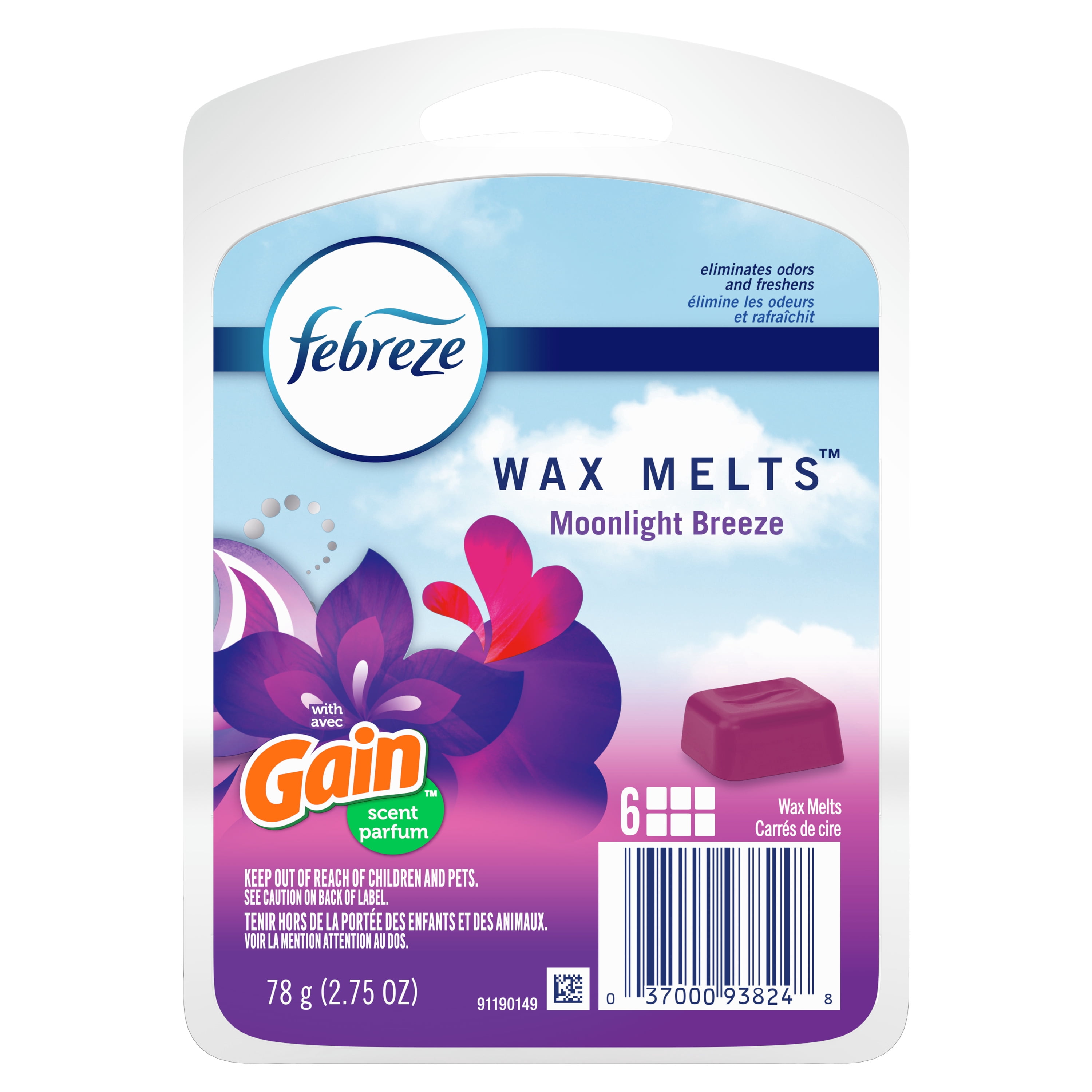 Febreze Wax Melt Air Freshener Refills, with Gain Moonlight Breeze, 6