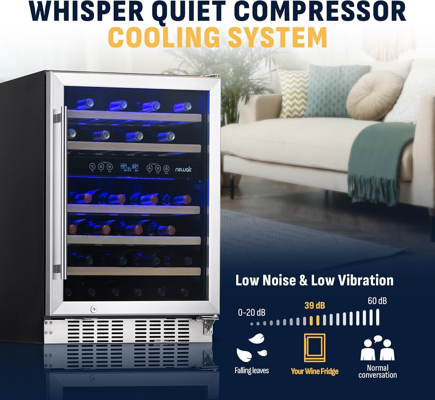 Restored Newair 24 inch 46 Bottle Wine Cooler Refrigerator, Built-in Recessed Kickplate, Dual Zone Wine Fridge in Stainless Steel (Refurbished)