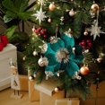 thumbnail image 4 of 7.5" Large Christmas Magnolia Flowers, Glitter Artificial Poinsettia Stems, Velvet Texture Christmas Tree Ornaments, Home Table Decorations for Holiday Party Decor, 1 Pack,Green, 4 of 6