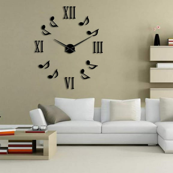 Roman Numerals With Musical Notes Giant Luxury Wall Clocks Large Wall Clock Modern Big Needle Clock Watch DIY Enthusiasts Gift(Black,27inch)