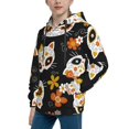 thumbnail image 2 of Kll Unisex Kids Boys Girls Hooded Pocket Pullover Hoodies-Cat Skulls And Flowers, 2 of 9