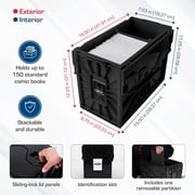 BCW Short Comic Book Bin Black 1 Pack Holds 150 Comics Each Acid Free Heavy Duty Plastic Comic Book Storage Box with Partition