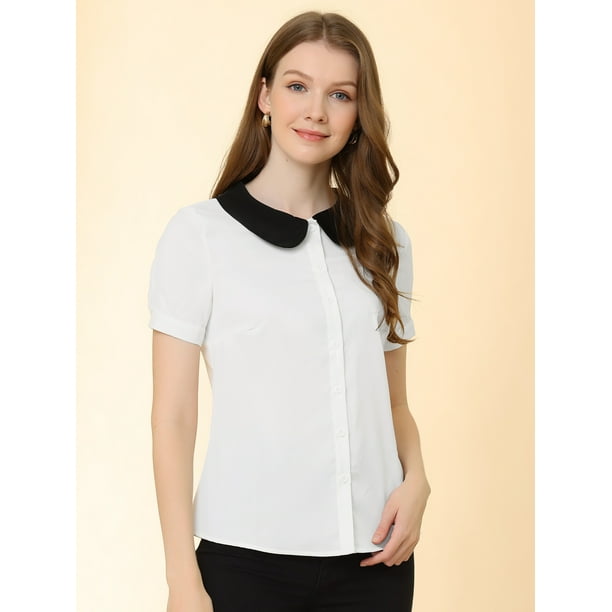 Blusa Allegra K Unique Bargains Camisa Manga Corta Cuello Peter
