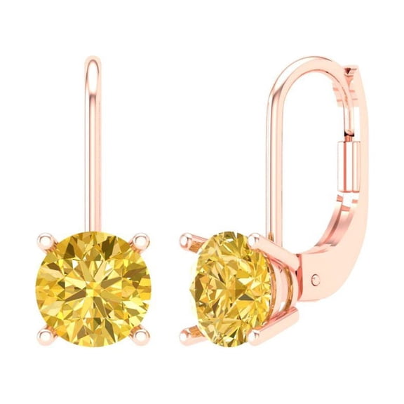 1 ct Lever-Back Drop Dangle Earrings for Women | 5.0mm Round Cut Simulated Yellow Diamond | 18K Rose Gold