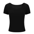 thumbnail image 4 of Women's Casual Short Sleeve Square Neck Summer Tops Ribbed Knit Slim Fit Tee Shirts, 4 of 7