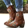 thumbnail image 4 of Leozcaa Western Cowgirl Cowboy Ankle Boots for Women or Ladies Mid Calf Vegan Leather Embroidered Booties, 4 of 8