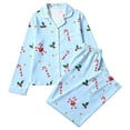 thumbnail image 4 of FASHOFT Christmas Pajamas for Women Set Silk Satin Xmas Print Button up Shirts and Pants 2 Piece Christmas Pjs Soft Holiday Long Sleeve Sleepwear Loungewear XL, 4 of 5