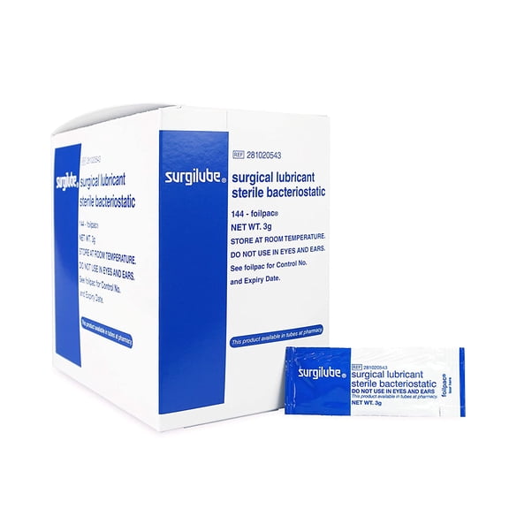 Surgilube Sterile Lubricating Jelly 3 g. Individual Packet 144 per Box | Bacteriostatic Surgical Lube | Lubricating Gel for Catheter | Sterile Lube for Catheters | Made in the USA