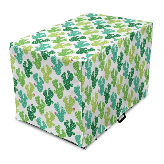 Succulent Dog Crate Cover, Cactus with Flower Spikes Desert Plantation, Easy to Use Pet Kennel Cover Small Dogs Puppies Kittens, 7 Sizes, Green Dark Seafoam, by Ambesonne
