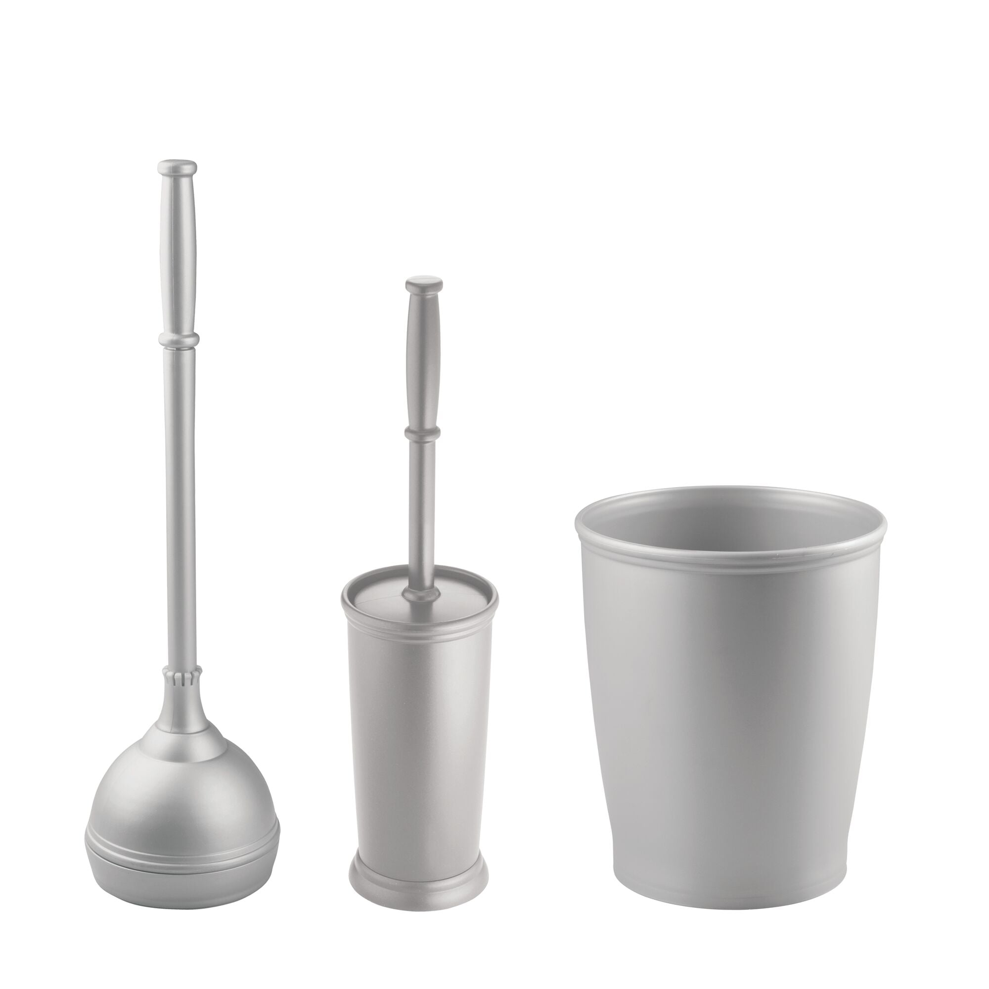 mDesign 3 Piece Plastic Bathroom Plunger, Bowl Brush, Trash Can Set