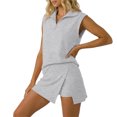 thumbnail image 5 of Women's Casual Tracksuit Outfit 2 Piece Matching Set Sleeveless Half Zip Polo Shirt and Wrap Skort Athletic Lounge Outfits Gray, 5 of 9