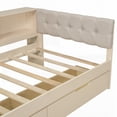 thumbnail image 6 of Twin Size Wood Platform Bed with Storage Shelves, Charging Station and Upholstered Headboard, Cream, 6 of 12