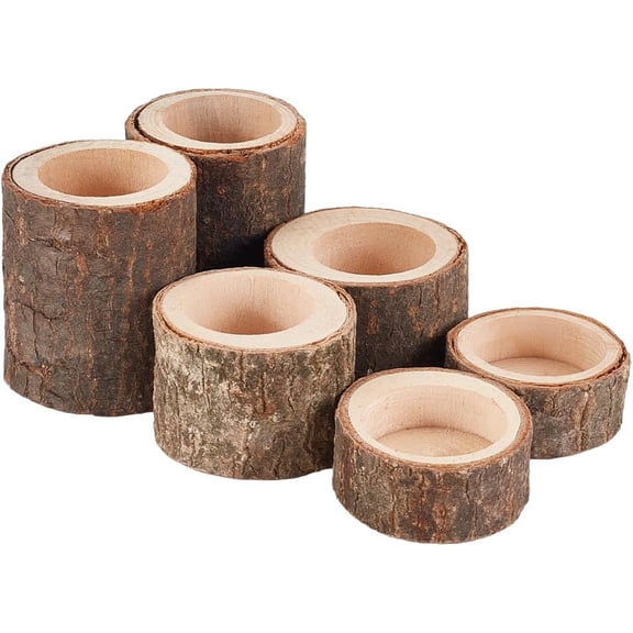 6Pcs Wooden Tea Light Candle Holders 3 Sizes Wood Candle Holders Votive Tealight Holder Tealight Candlestick for DIY