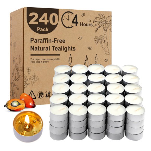 Velas de té Hypmis 240, paquete de 4 horas de combustión, color blanco
