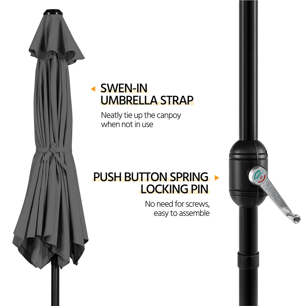 Renwick 9 Ft Outdoor Patio Umbrella with Push Button Tilt and Crank, Gray