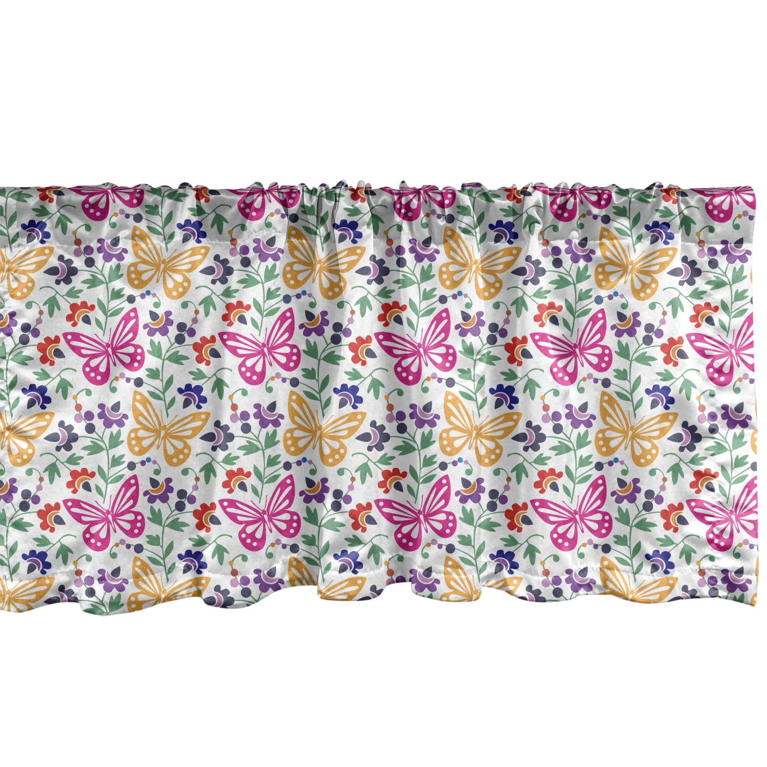 Spring Window Valance Pack of 2, Flowers Butterflies Plants Vibrant ...