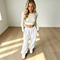 thumbnail image 7 of Rexolia Women's High Waist Brushed Fleece Sweatpants Wide Leg Open Bottom Warm Lounge Pants White XL, 7 of 7