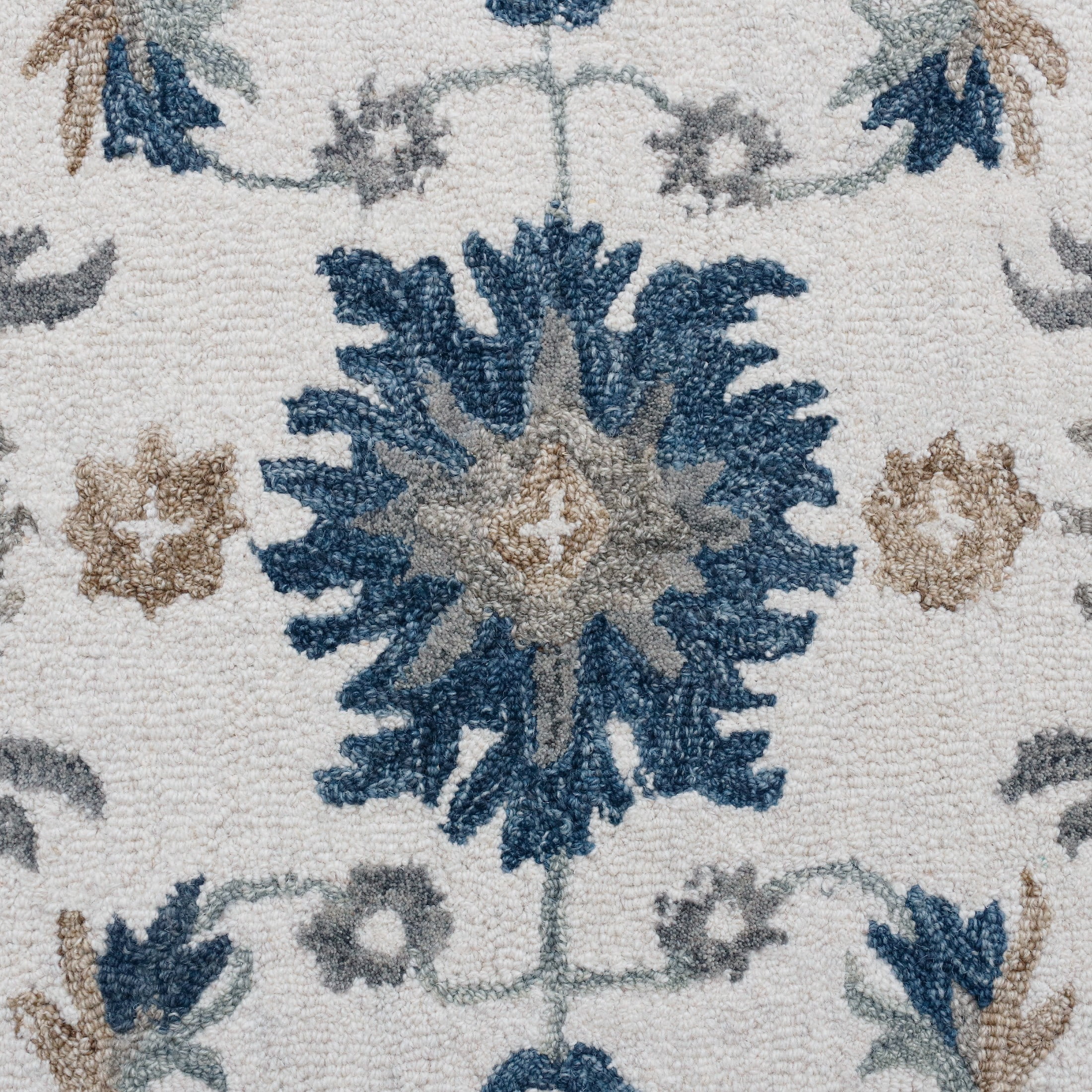 LR Home Bella Therese Gray/Blue Bohemian Floral Wool Area Rug, 9' x 12'