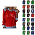thumbnail image 1 of Mardi Gras Chemises à Manches Longues pour Femmes 2026 Mode Denim Patchwork Col à Revers Chandail en Molleton Graphique, 1 of 2