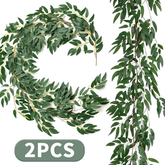 Fake Willow Leaves Vine 5.7Ft 2 Pack, Artificial Hanging Leaves Vines - Home Wedding Party Supplies and Garden Decor