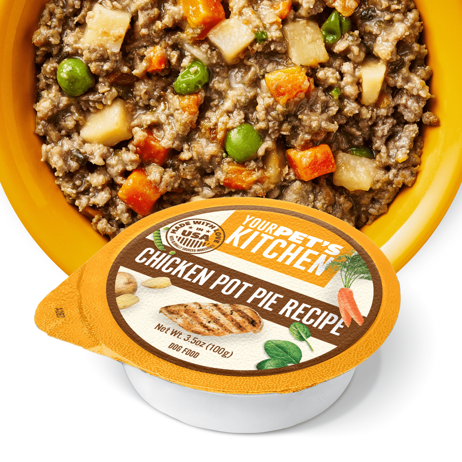 YOUR PET'S KITCHEN Wet Dog Food Cups, Chicken Pot Pie Recipe - 3.5 oz Cups (Pack of 12), Made in The USA with Real Chicken