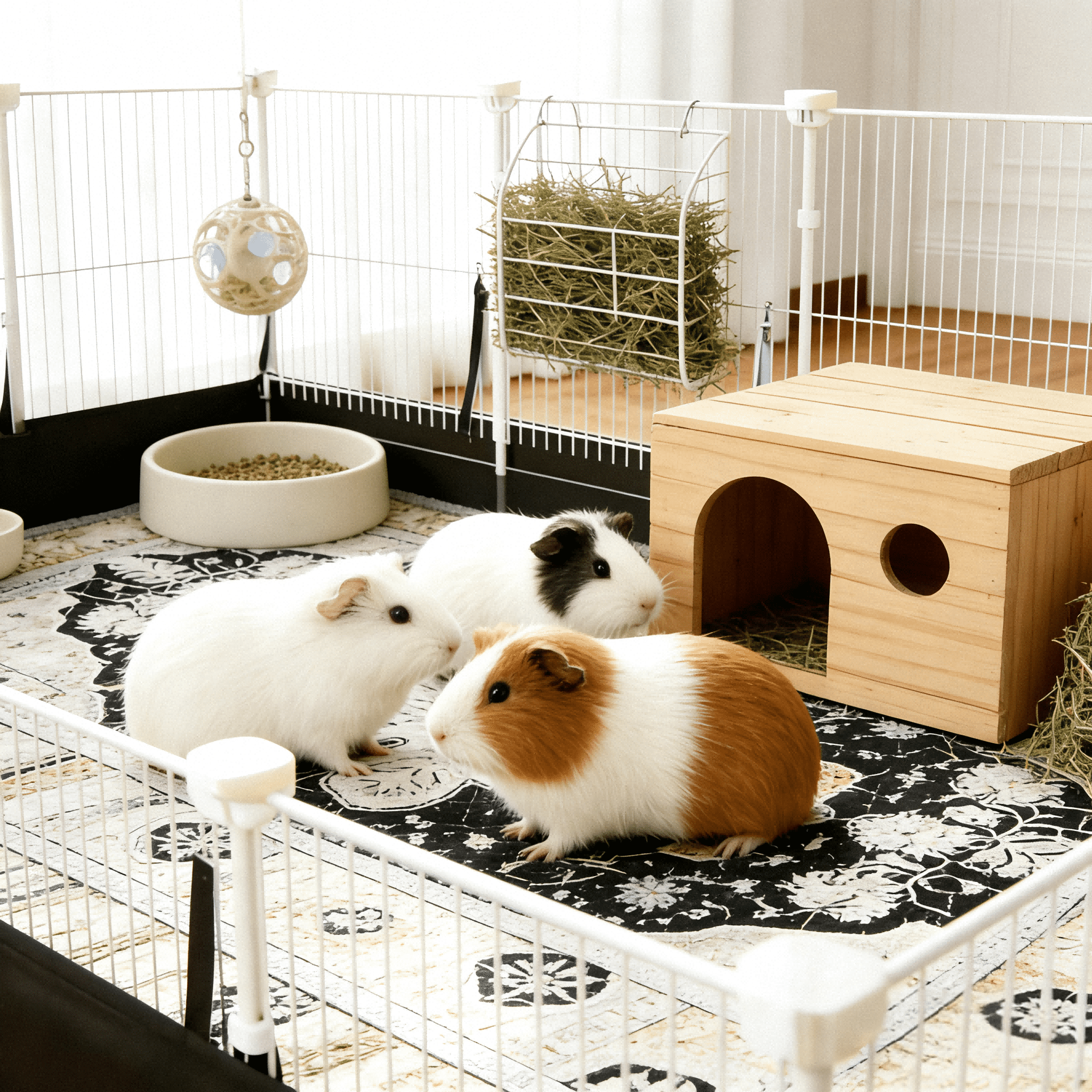 55" x 28" Large Guinea Pig Cage & Indoor Playpen - C&C Habitat with Waterproof 600D Liner, Washable Rug & Secure Wire Fence - For Rabbits, Hedgehogs &Guinea pig