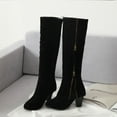 thumbnail image 5 of Tejiojio Clearance Women Boots Winter Square High Heel Knee-high Zip Pointed Toe Shoes Fleece Vamp Female Boots, 5 of 7