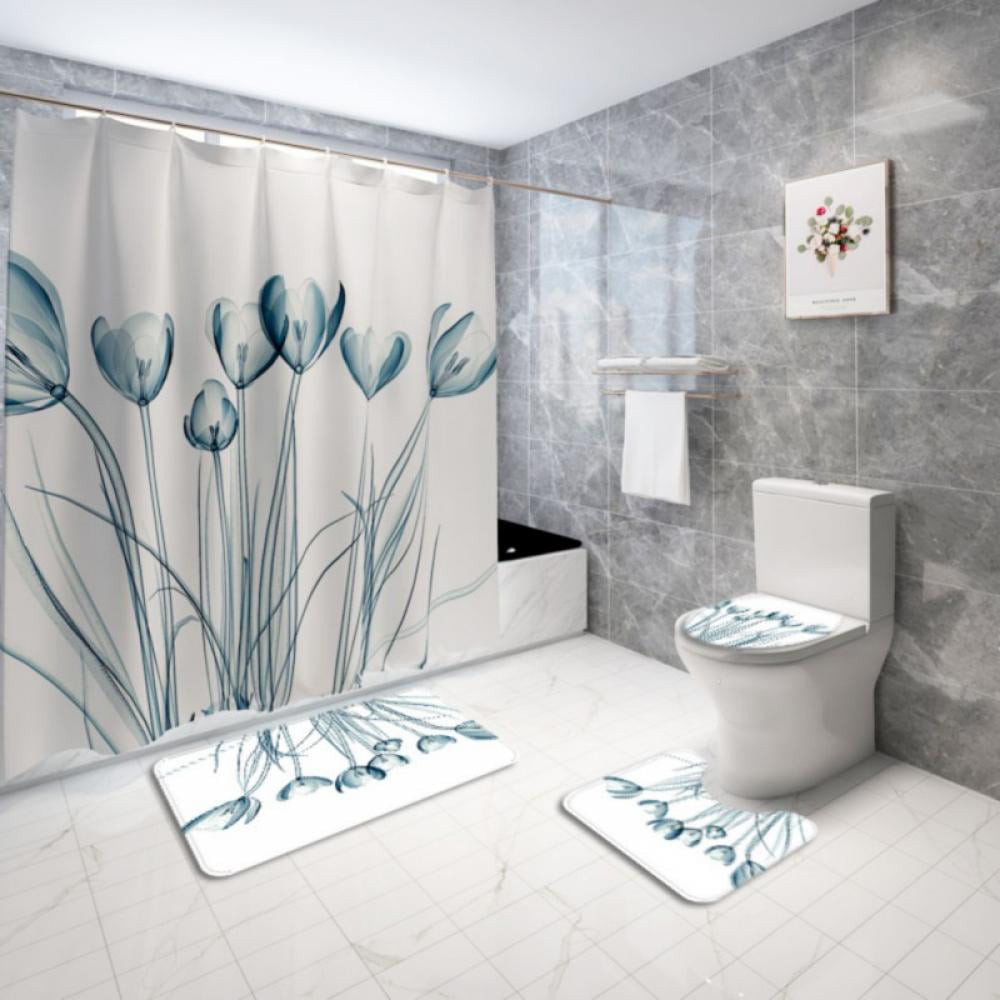 3pcs Wild Daisy Bath Mat Set Anti Slip U Shape Floor Rugs Home Bath Toilet Cover 