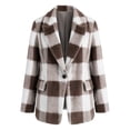 thumbnail image 4 of cocolona Womens Classic Plaid Jacket Fleece Lined Long Sleeve Lapel Overcoat Fall Winter Warm Trendy Outerwear, 4 of 7
