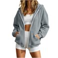 thumbnail image 2 of SSZMDLB Women Hooded Zip Up Sweater Cardigan Casual Loose Long Sleeve Outwear Fall Winter Basic Solid Comfy Pullover Tops with Zipper, Dark Gray M, 2 of 5