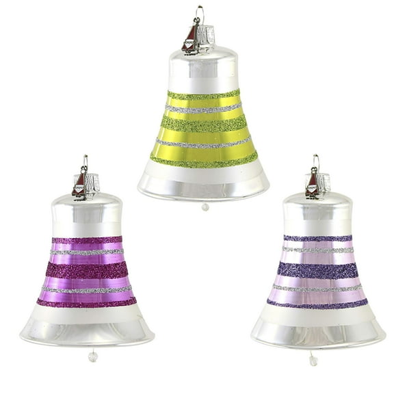 Santa Land 4.00In Yuletide Confetti Bells Set / 3, Glass, Ornament Christmas Set Boxed 21E1000