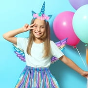Unicorn Costume Kids Tutu Skirt for Girls with Unicorn Wings Headband Unicorn Dress for Birthday Outfit Christmas New Year Cosplay